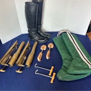 Equestrian Black Leather Heeled Horse Riding Boots Package